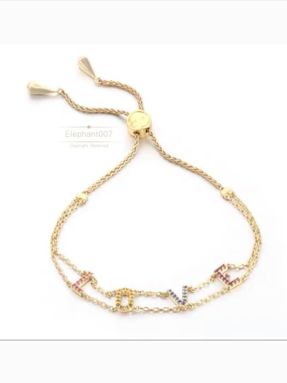 Michael Kors Love Crystal Adjustable Bracelet Gold Tone Multicolor Letter Chain